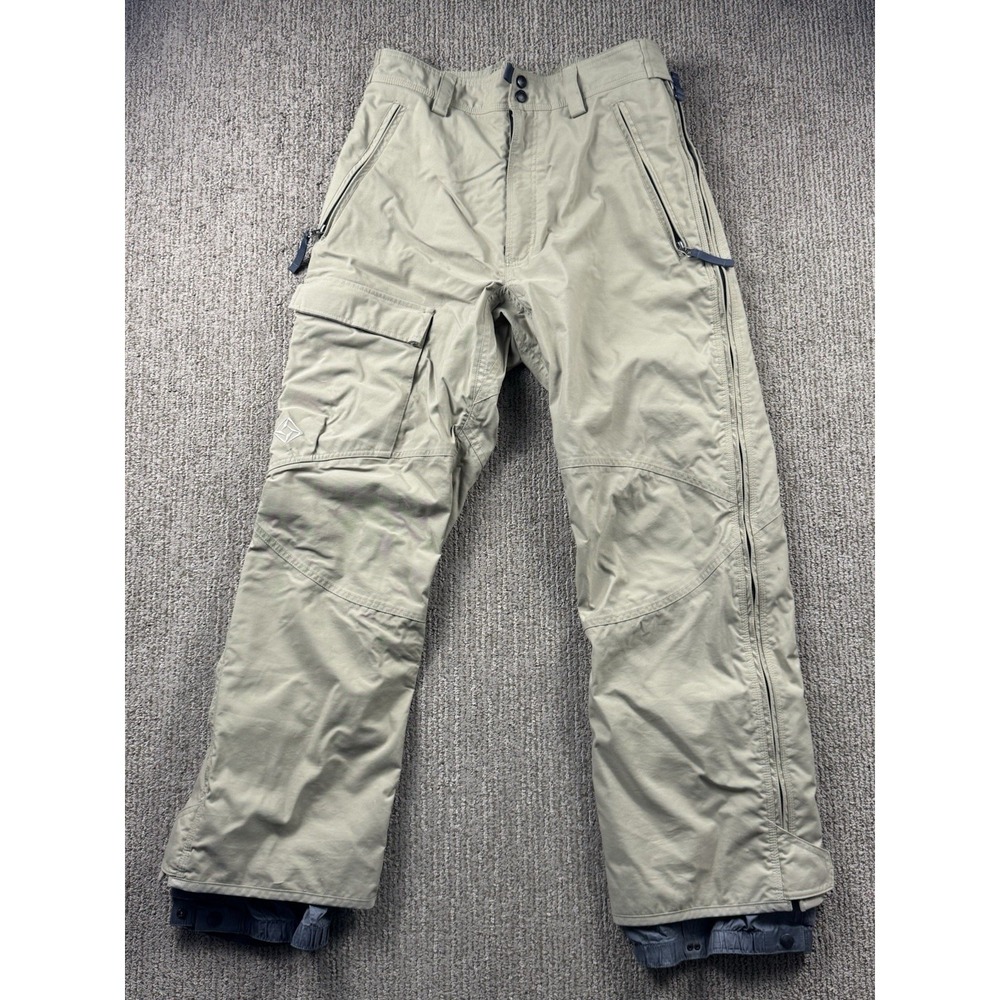 Burton Mens M Tempest Snow Pants Cargo Full Side Zip Snowboard Ski Beige